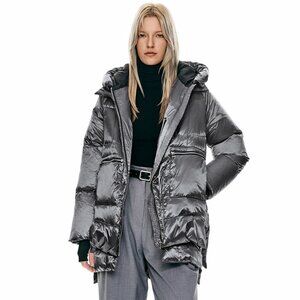 Orolay Women's XL Universe Cosmos Shiny Puffer Down Coat Grey Jacket
